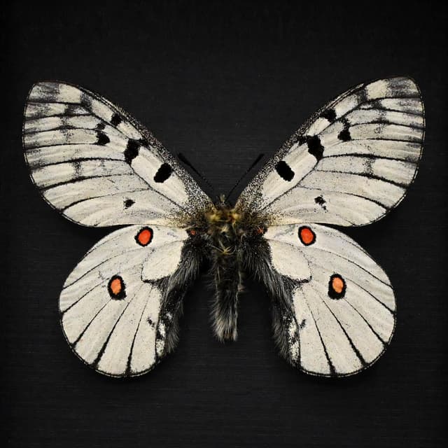 Real White Apollo butterfly framed specimen - Parnassius bremeri