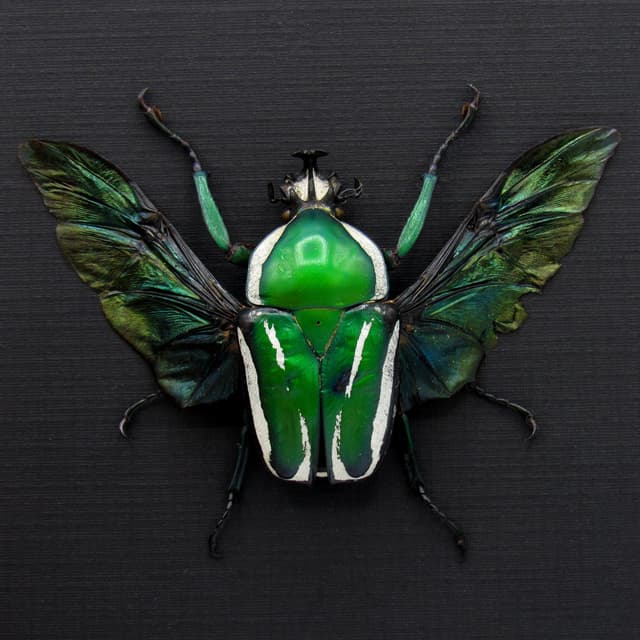 Real metallic green Scarab beetle framed taxidermy - Dicronorhina derbyana